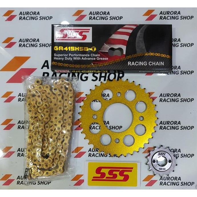 Gear Set Sss Gold Cbr 150 R / Sonic 150 R & Rantai Sss 415 Hsbt Gold