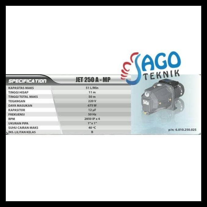 HOT DEAL JET PUMP / POMPA SUMUR DALAM SEMI JET 250A MULTIPRO 
