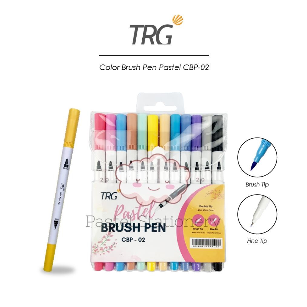 

TRG Color Brush Pen Set Double Tip Pastel 12 Colors CBP-02 - Pulpen Pena Spidol Kuas Warna TRG DiM