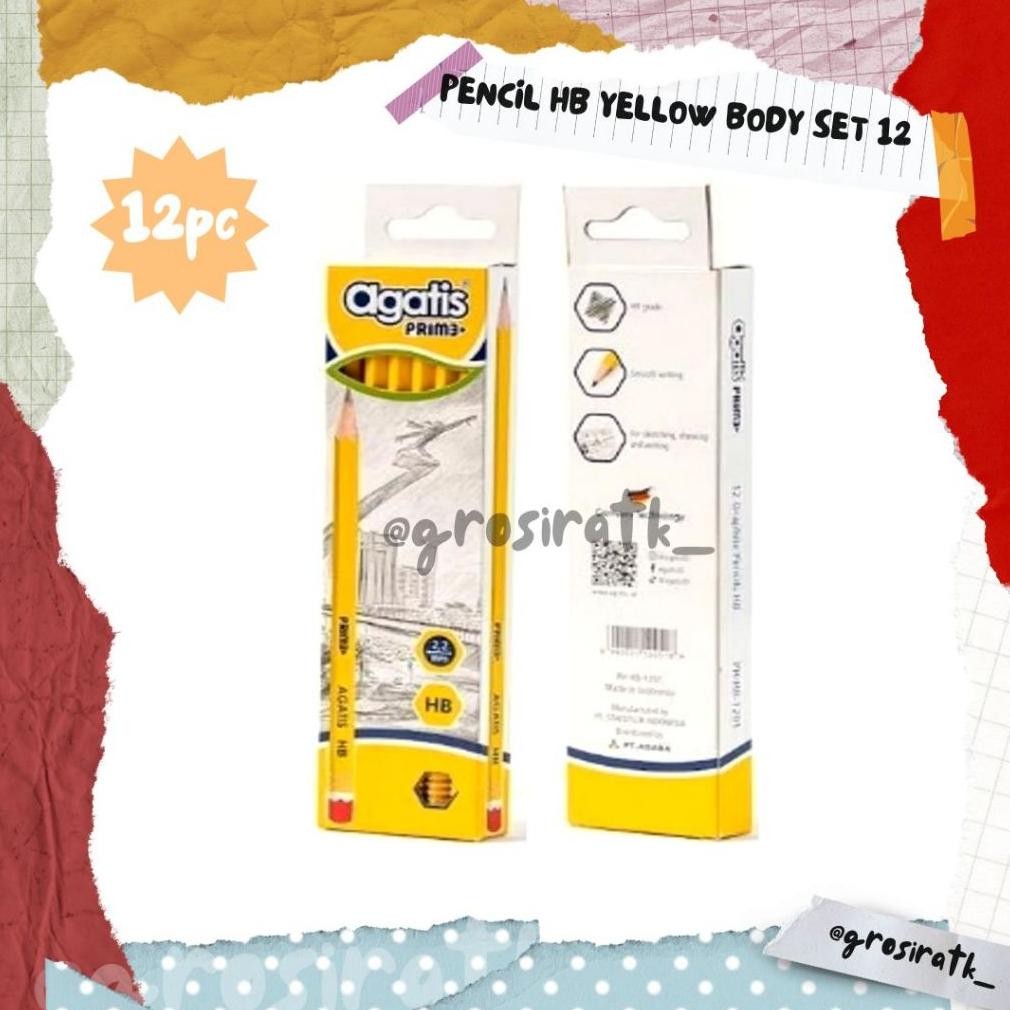 

AGATIS PRIME WOOD HEXAGONAL GRAPHITE PENCIL HB YELLOW BODY COLOR SET 12 PIECES in BOX Lusin DiM