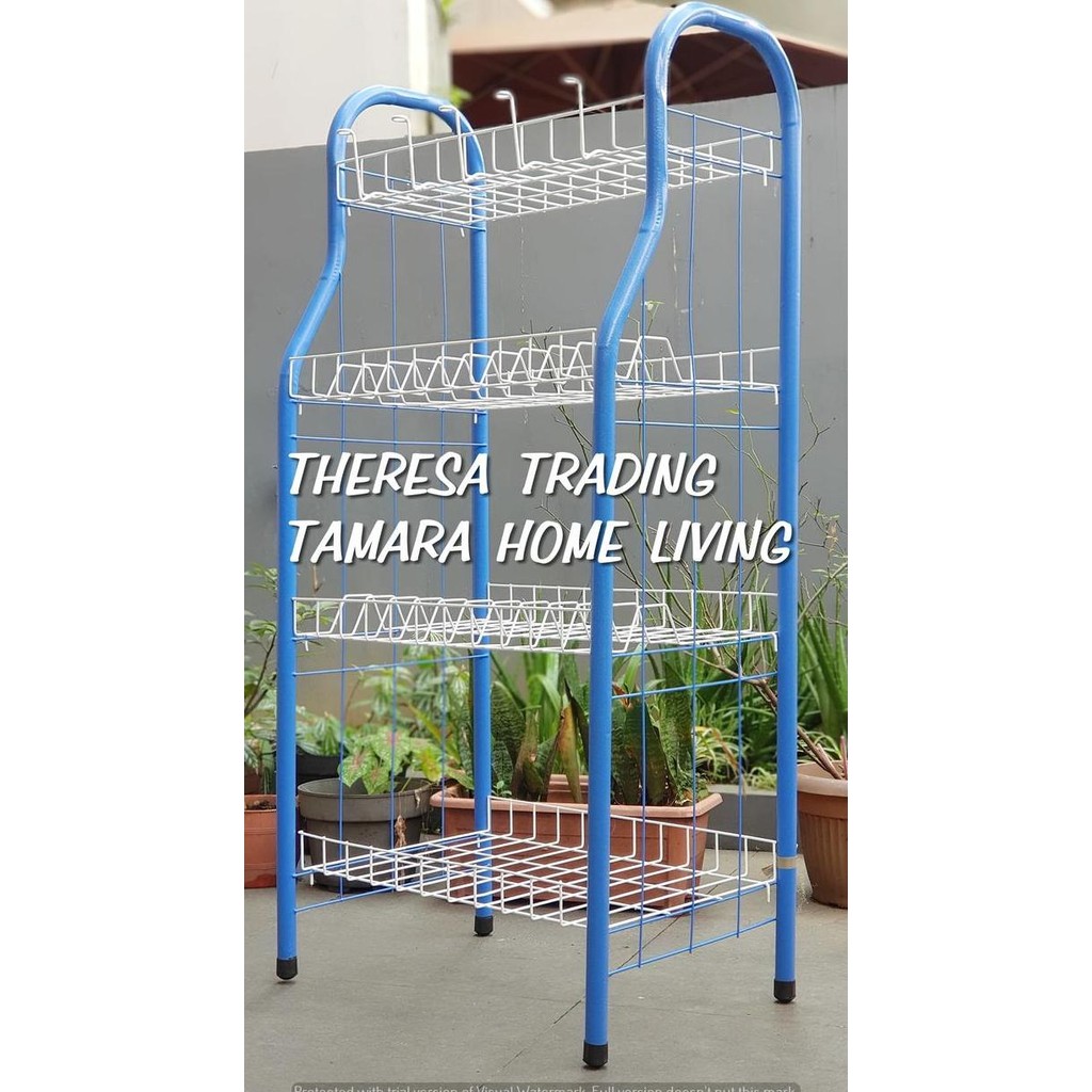 Terlaris Rak Piring Susun 4 Jumbo Dapur Serbaguna Besi Lapis Plastik Coating