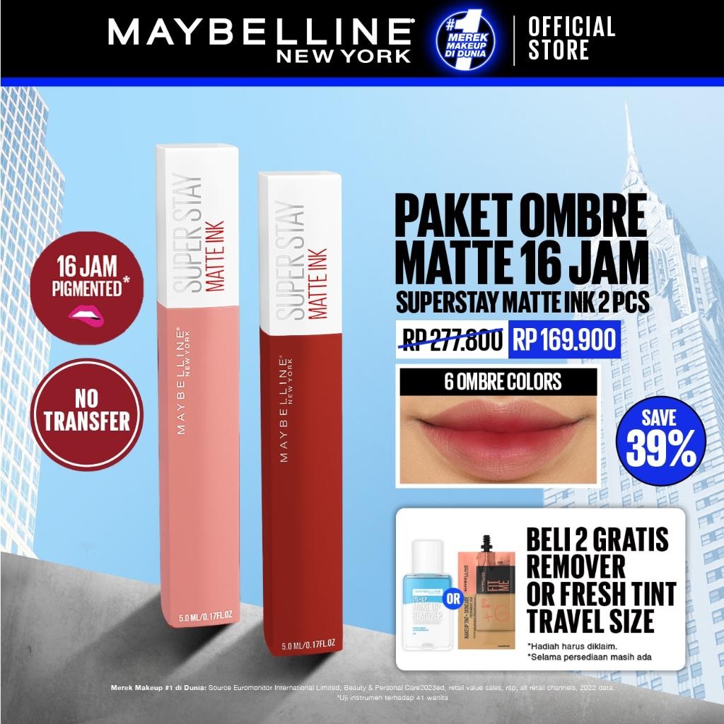 Maybelline Official Paket Hemat Superstay Matte Ink 2 Pcs Ombre Set Lipstick - Long Lasting Lipstick