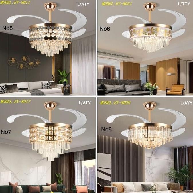 Lampu Gantung Kristal Minimalis Plus Kipas Angin