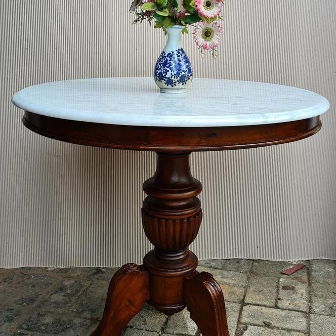 Meja Sudut Marmer Antik Diameter 70 Cm