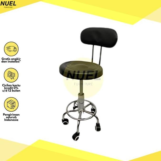 Nuel Kursi Bulat Roda Bar Stool Salon Lab Drum Hidrolik Kaki Besi