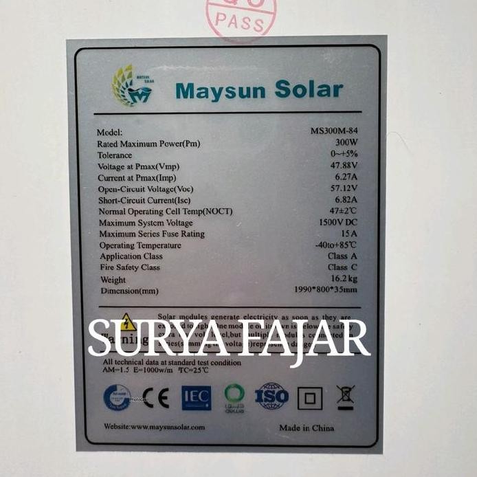 Solar Panel Solar Cell Panel Surya Maysun 300wp Monocrystalline 300 Wp murah