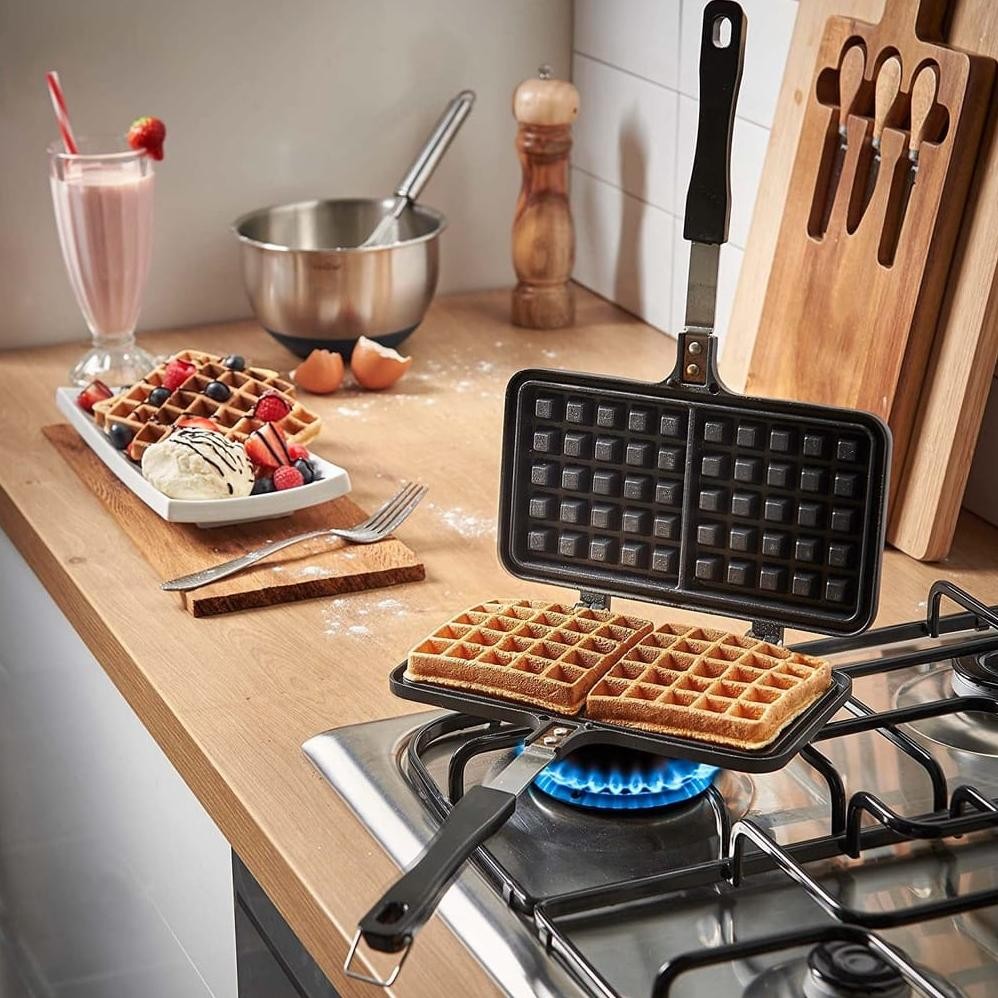 WAFFLE MAKER BELGIAN CETAKAN WAFLE MANUAL PERSEGI DOUBLE CROFFLE KOMPOR GAS CETAKAN WAFFEL WAFEL DiM