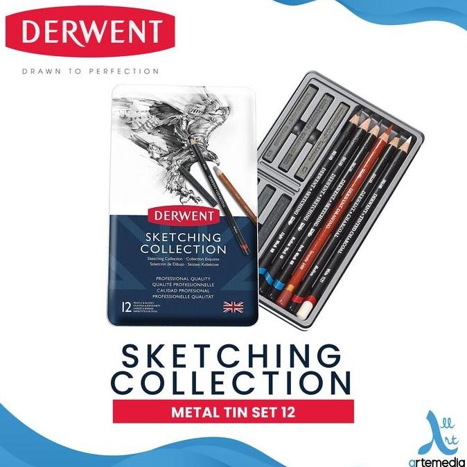 

Pensil Gambar Derwent Sketching Collection Pencil 12 Metal Tin Drawing