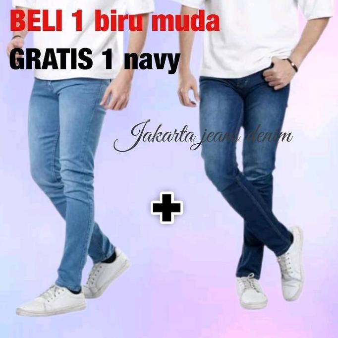 

Promo! Beli 1 Gratis 1 Celana Jeans Pensil Pria Slim Fit Denim Kekinian