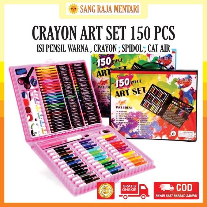 

Art Set Menggambar Anak 150 Pcs - Crayon Spidol Pensil Warna Cat Air Gift Box