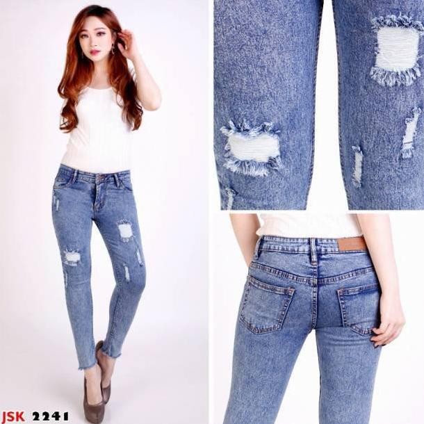 

Celana Jeans Ripped Skinny Wanita - Denim Pensil Trendy JSK
