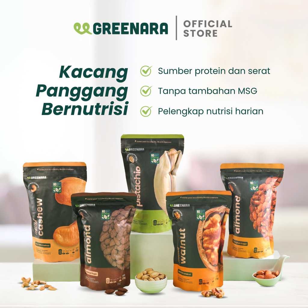 

Greenara Natural Roasted Nuts Series/ Kacang Panggang / Walnut / Pistachio / Cashew / Almond / Snack