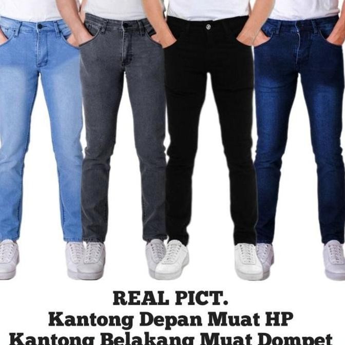 

Celana Jeans Cowok Slimfit Stretch Hitam Polos Celana Pensil Panjang Pria Nyaman