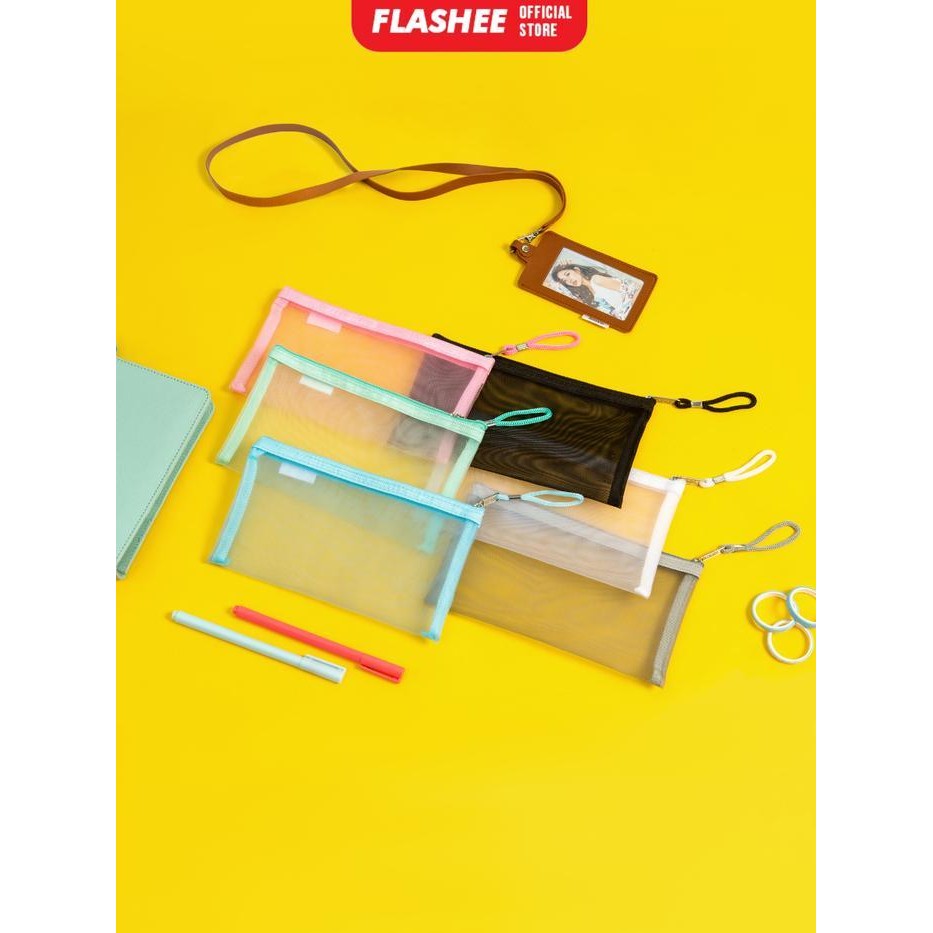 

EMS Flashee Tempat Pensil Aesthetic Flashee Kotak Pensil Jaring Pouch Transparant Dompet Kosmetik Simple Lucu Tas Pouch Stationery