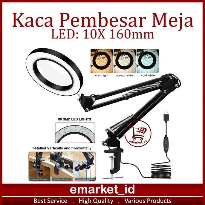 

Kaca Pembesar Meja Jepit Led 10X 160Mm Ag34 / Usb Lampu Desktop Klip New Stok