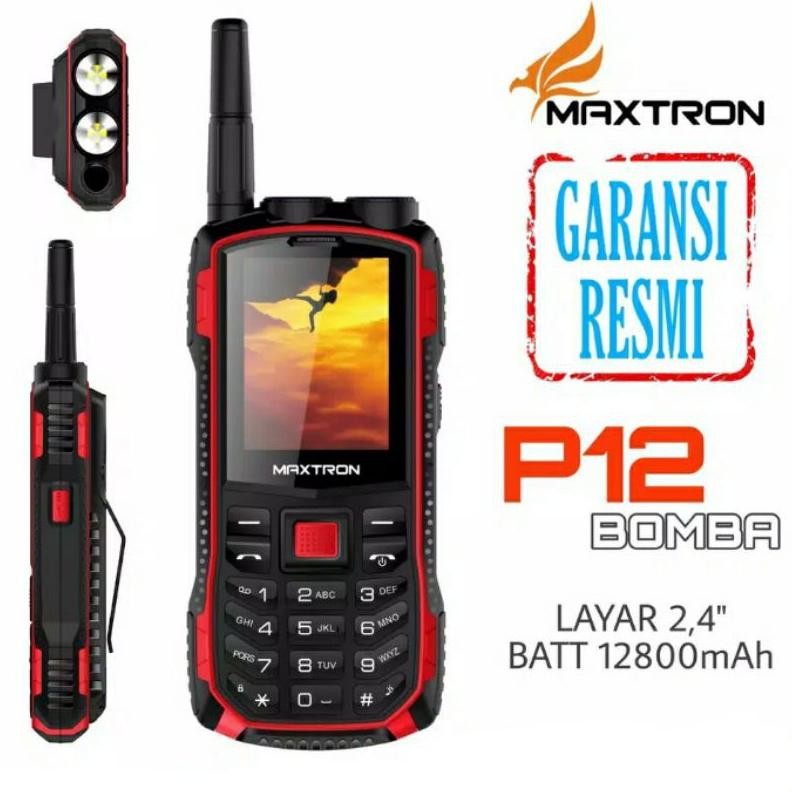 MAXTRON P12 BOMBA - HP OUTDOOR - DUAL SENTER - BISA POWERBANK - DUAL SIM - ORIGINAL - GARANSI RESMI 