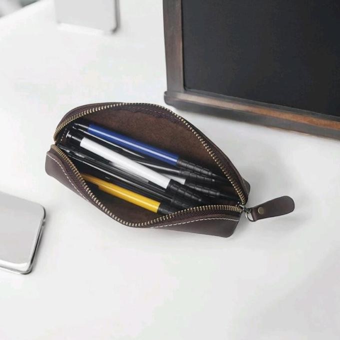 

(Kp-193) Kotak Pensil Kulit Sapi Asli / Tas Alat Tulis Kantor Kulit Asli / Pouch Make Up Mini Kulit Sapi New Stok