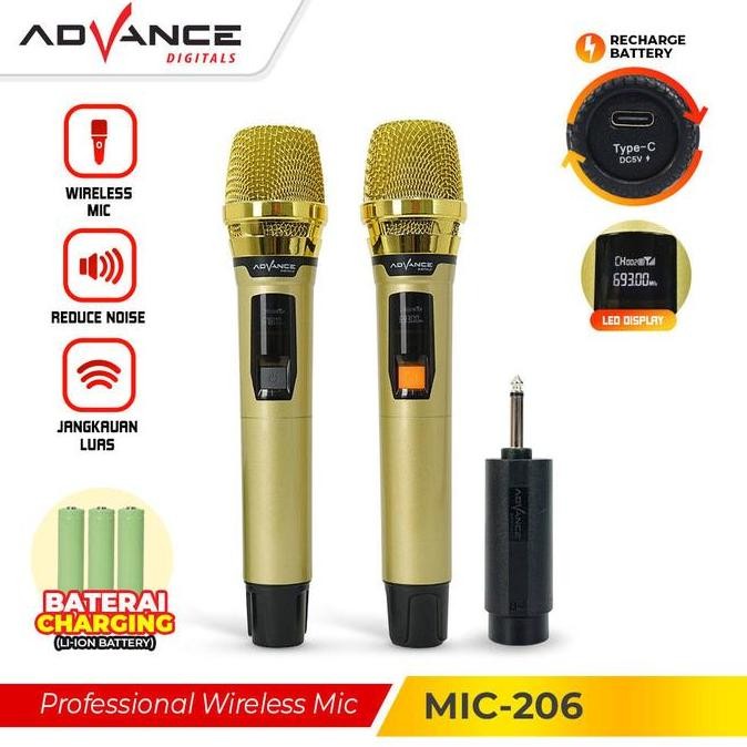 Advance MIC206 Wireless Mic Double Digital Karaoke + MIC101 PRO 1PC