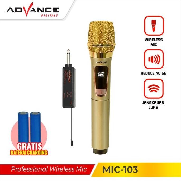 Advance MIC103 Wireless Microphone Single Karaoke Mic Gold Original