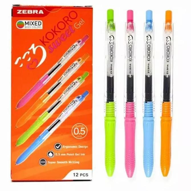 

Bolpoint Zebra Gel Kokoro Hitam Isi 12 New Stok