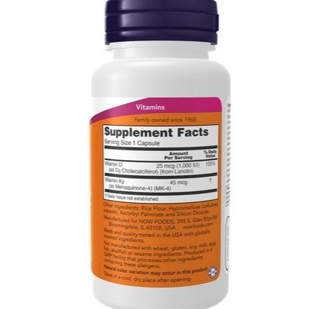 Now Foods Vitamin D3  K2 1000 IU Now D3 K2