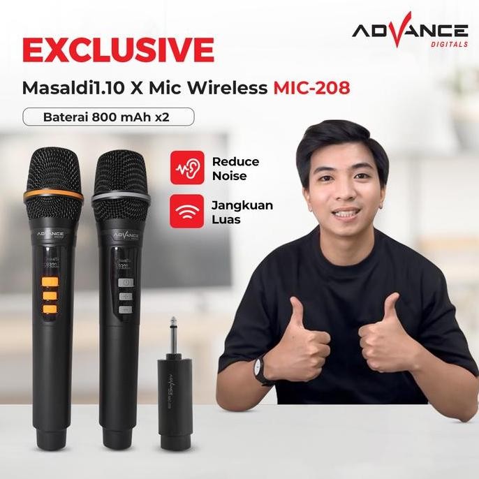 Advance MIC-208 Dual Wireless Microphone Anti Noise Mic Wireless Profesional