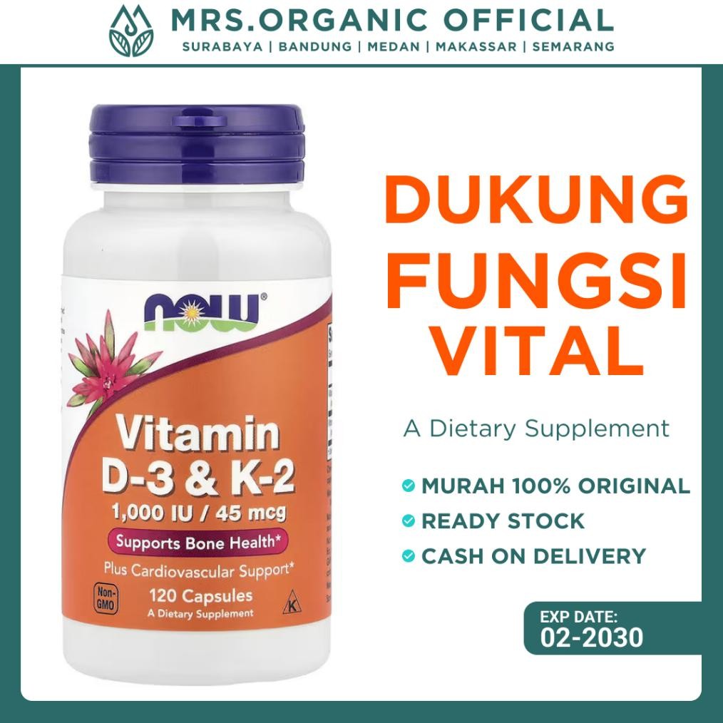 Vitamin D3  K2 Vitamin D3K2 D3 1,000IUK2 45mcg Vitamin Tulang Glukosa Dan Imun NOW Isi 120 Kapsul