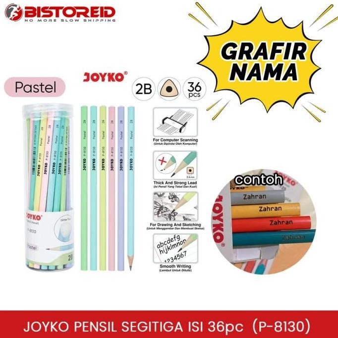 

[Grafir Nama] Joyko P-8130 Pensil 2B Segitiga Warna Pastel 1 Pak Isi 36Pcs New Stok