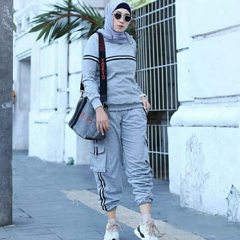 NABILA SET / BIG SIZE / GAGIL / KAOS BAJU CELANA TRAINING / BAJU OLAHRAGA WANITA MUSLIM/ SWEATSHIRT