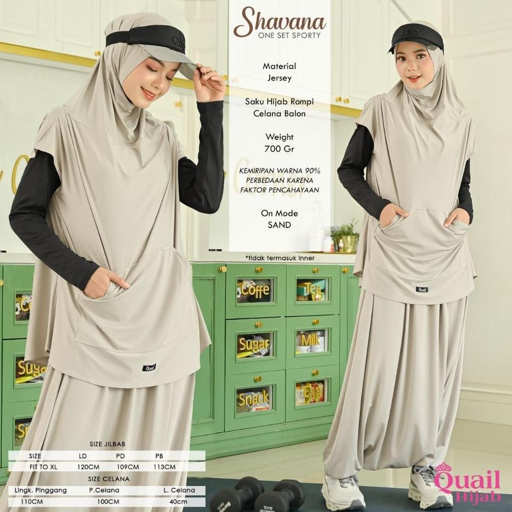 Shavana One Set Sporty atasan dan bawahan original Quaill jilbab wanita hijab jersey sesuai FOTO
