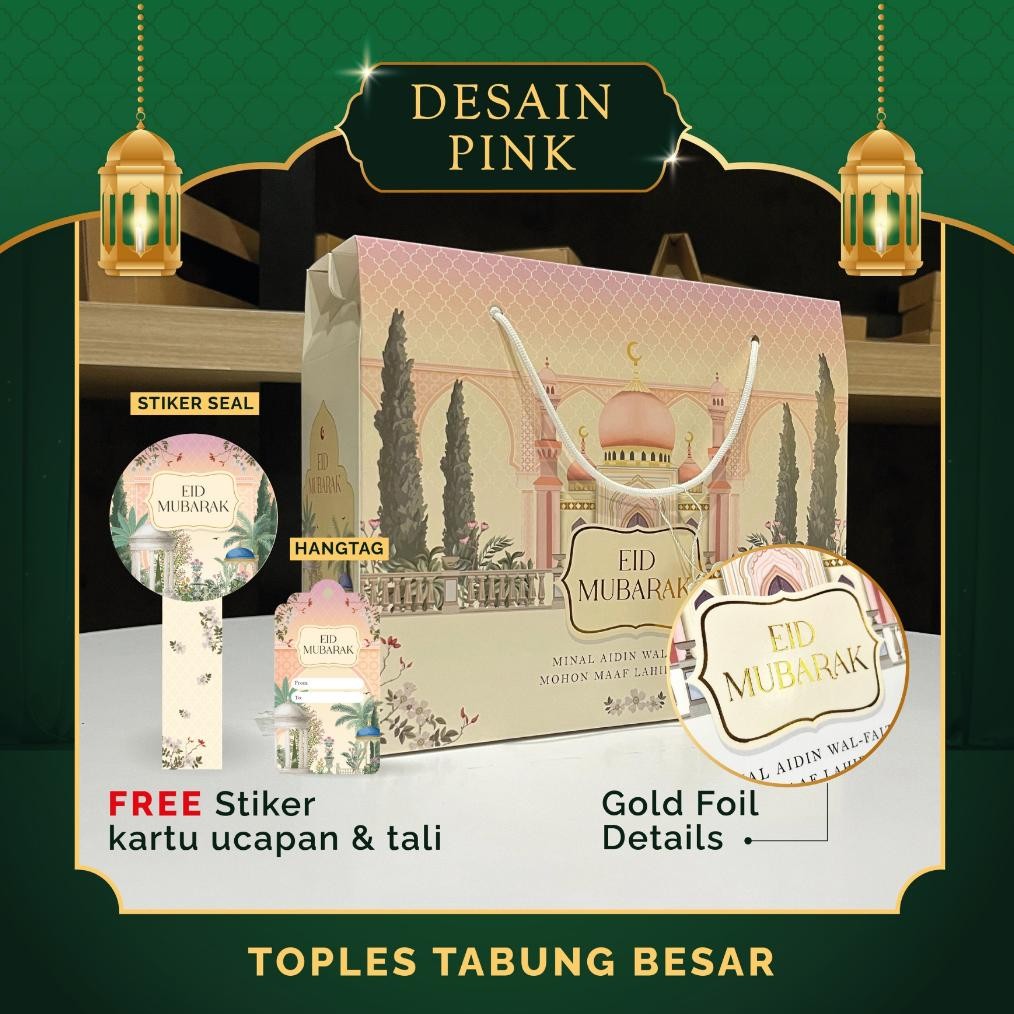 

XD27 AS25 Gable Box Kotak Hampers Lebaran Idul Fitri Toples Tabung Besar Premium Finishing Foil Gold Timbul Ukuran (27x9x21,6 Cm) Muat Toples Tabung (300ml, 400ml : 6 Toples) Atau (500ml, 600ml, 750ml, 800ml Dan 1000ml : 3 Toples) Murah Viral