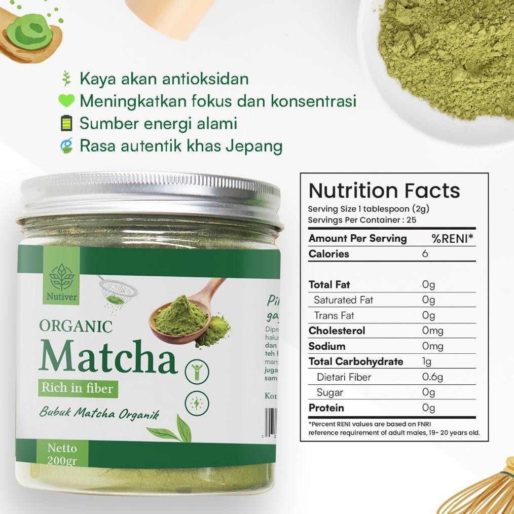 

Grosir Nutiver Pure Matcha Powder Premium Matcha Bubuk Matcha Organic & Original 200Gr