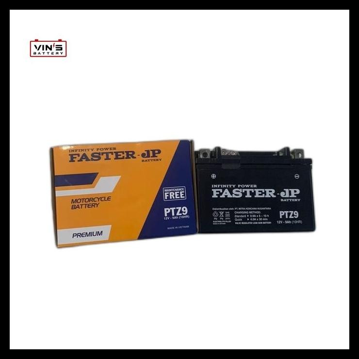TERMURAH AKI MOTOR FASTER PTZ9 12V 9AH NINJA250/PULSAR/CBR250/KTM/BENELLI 