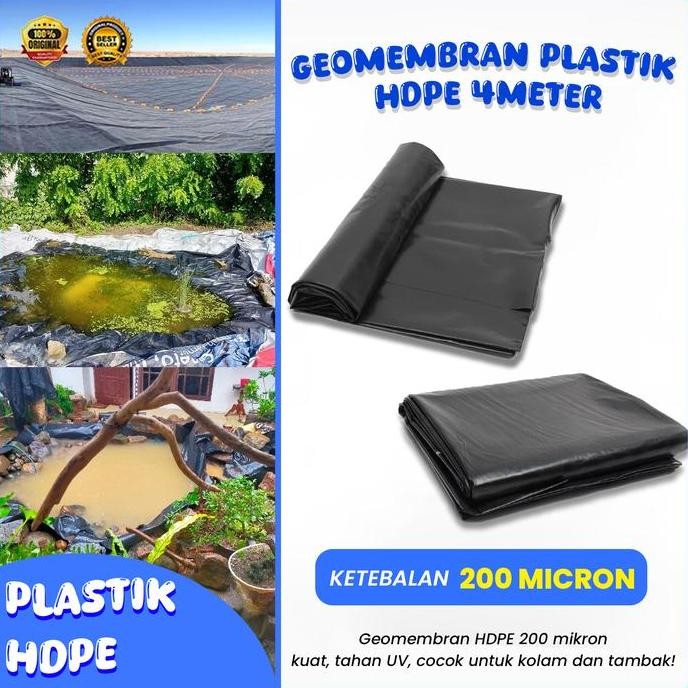 Promo / Terlaris GEOMEMBRAN PLASTIK HDPE 4METER 200MIKRON ECER PER METER uv hitam kolam Terbaik