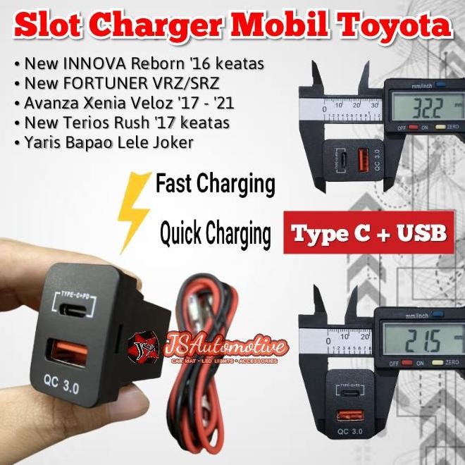 Charger Mobil USB Type C QC3.0 Toyota Yaris Fortuner Innova Avanza Ori Original