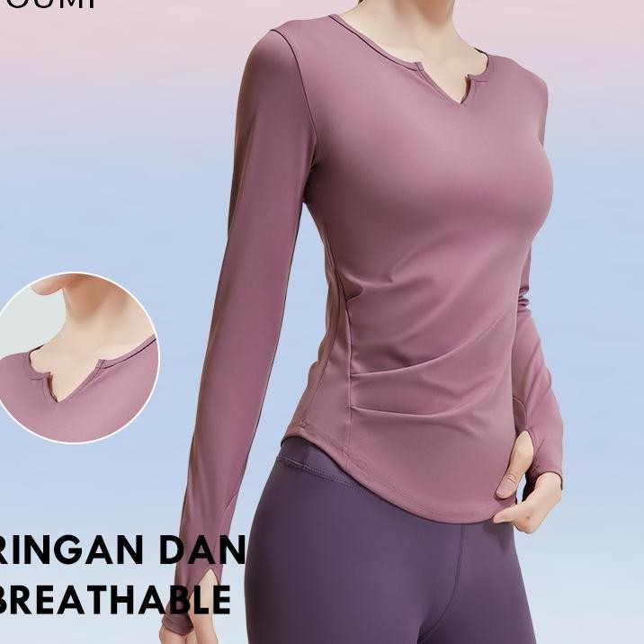 Youmi Baju Gym Atasan Kaos Olahraga Wanita Manset Lengan Panjang Ketat Yoga Tennis Pilates Outfit Dr