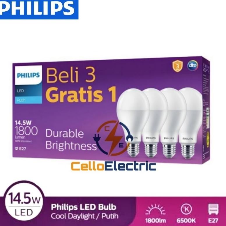 Grosir Led Paket Philips 14,5W Beli 3 Gratis 1 - Led Multipack Philips 14,5 Watt 3 Free 1 Lampu Phil