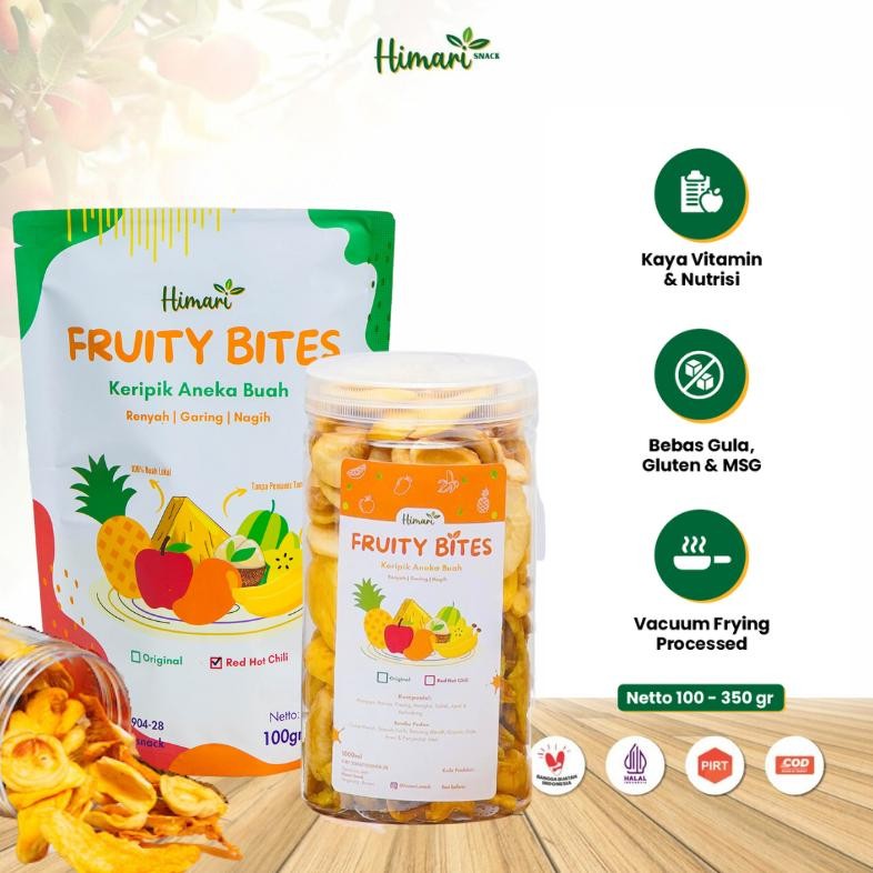 

Himari Fruity Bites Keripik Aneka Buah Kering Mix 100% Produk Lokal