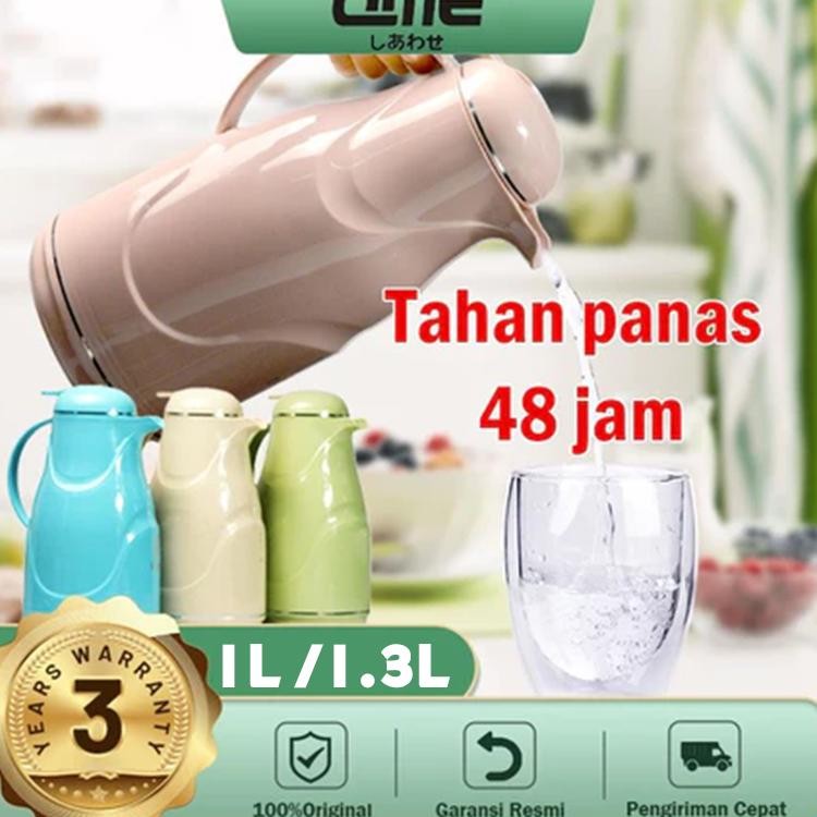 Qme 1300Ml Termos Air Panas Bahan Kaca Luar Plastik Water Jug 1.3 Liter Besar