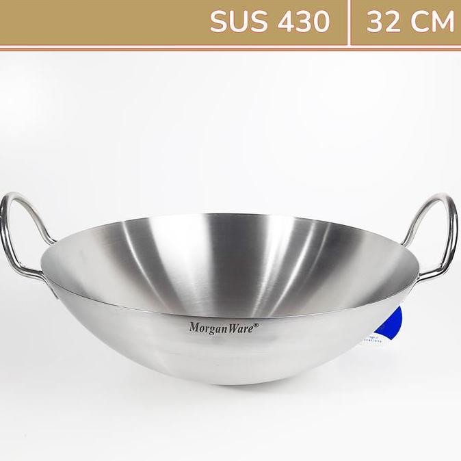 Wajan Wok Stainless BIMA 32cm Kuali / Penggorengan Stainless Steel SUS 430 - MorganWare
