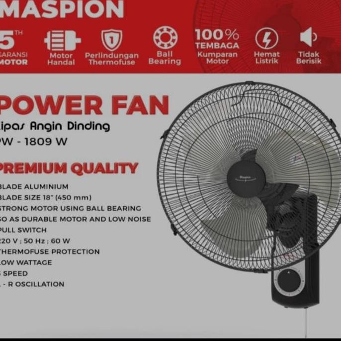 Kipas Angin Besi Maspion Tempel Dinding 18 Inch Pw 1809 W