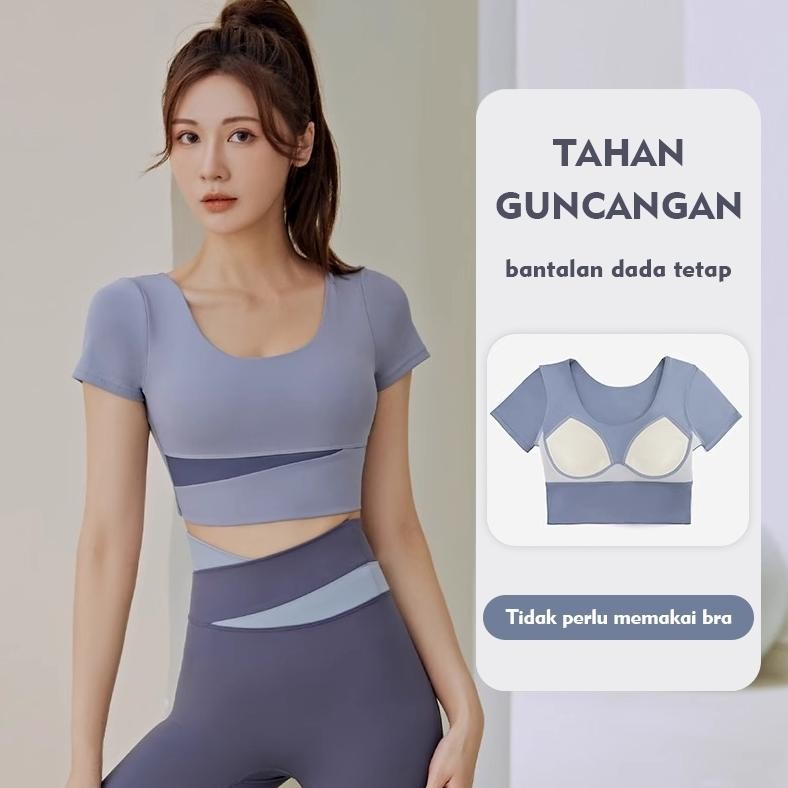 Setelan Baju Olahraga Wanita (Kaos Bra + Legging Panjang) YF055