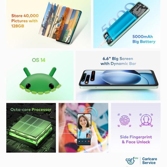 Diskon Hp Itel A50 Ram 3Gb+64Gb - Layar 6.6" Big Screen, Battery 5000Mah, Octa-Core Android 13