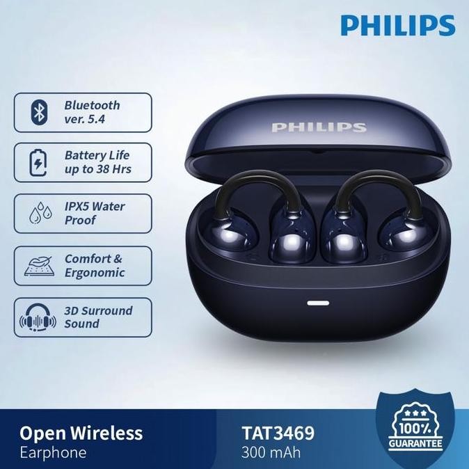 Diskon Earphone Philips Tat3469 Tws Clip Open-Ear | 38 Jam Baterai | Desain Fashionable C-Bridge