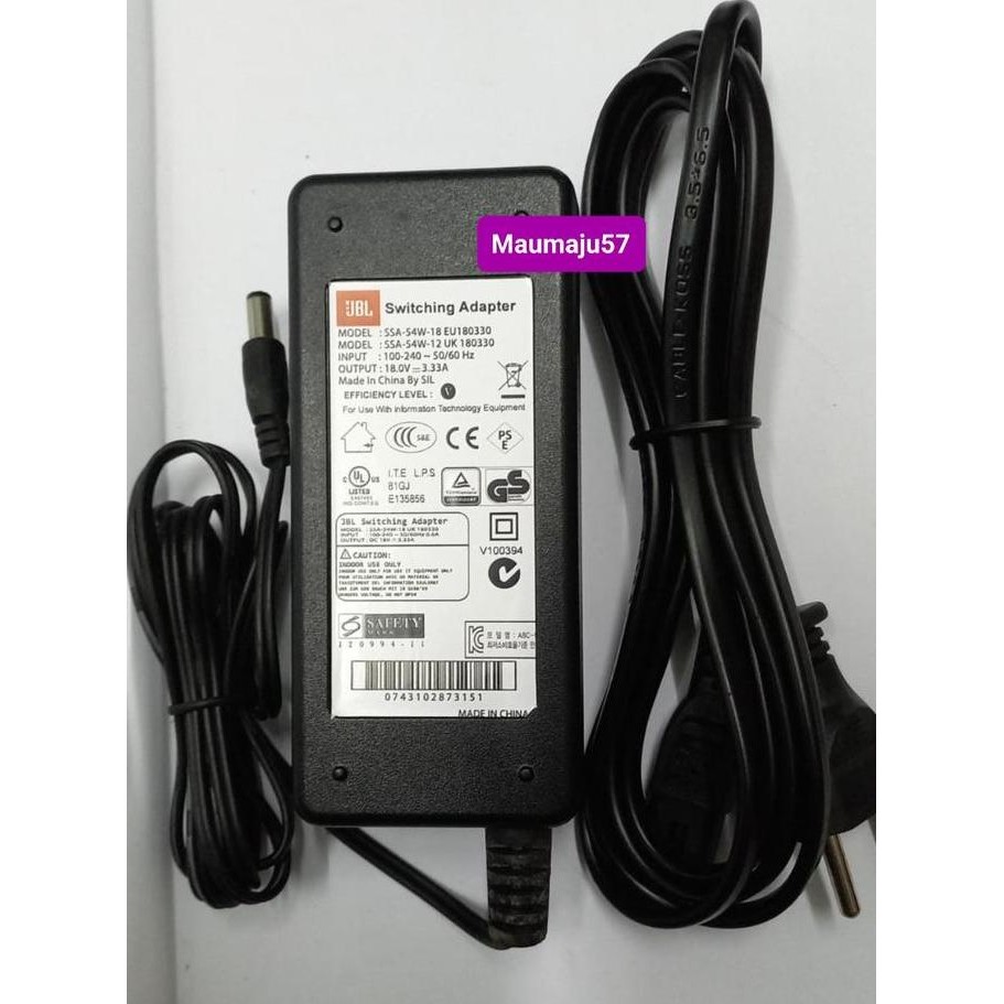 Adaptor Jbl 18V 3.33A Ac Dc Power Supply