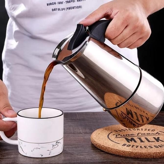 Alat Pembuat Kopi Moka Pot Espresso Maker Coffee Maker Stovetop Stainless Steel Alat Seduh Pemanas T