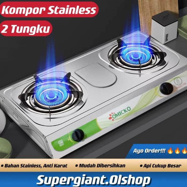 Terlaris Kompor Gas 2 Tungku Omicko / Kompor Gas Stainless Steel Anti Karat / Kompor Gas Omicko