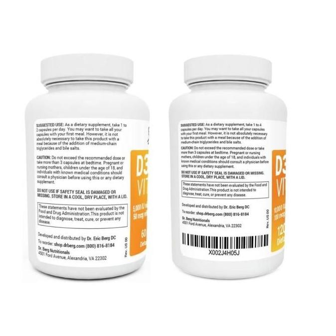 Dr Berg D3 & K2 Vitamin  5000 iu Vit D  50 mcg Vit K -  60 Capsules