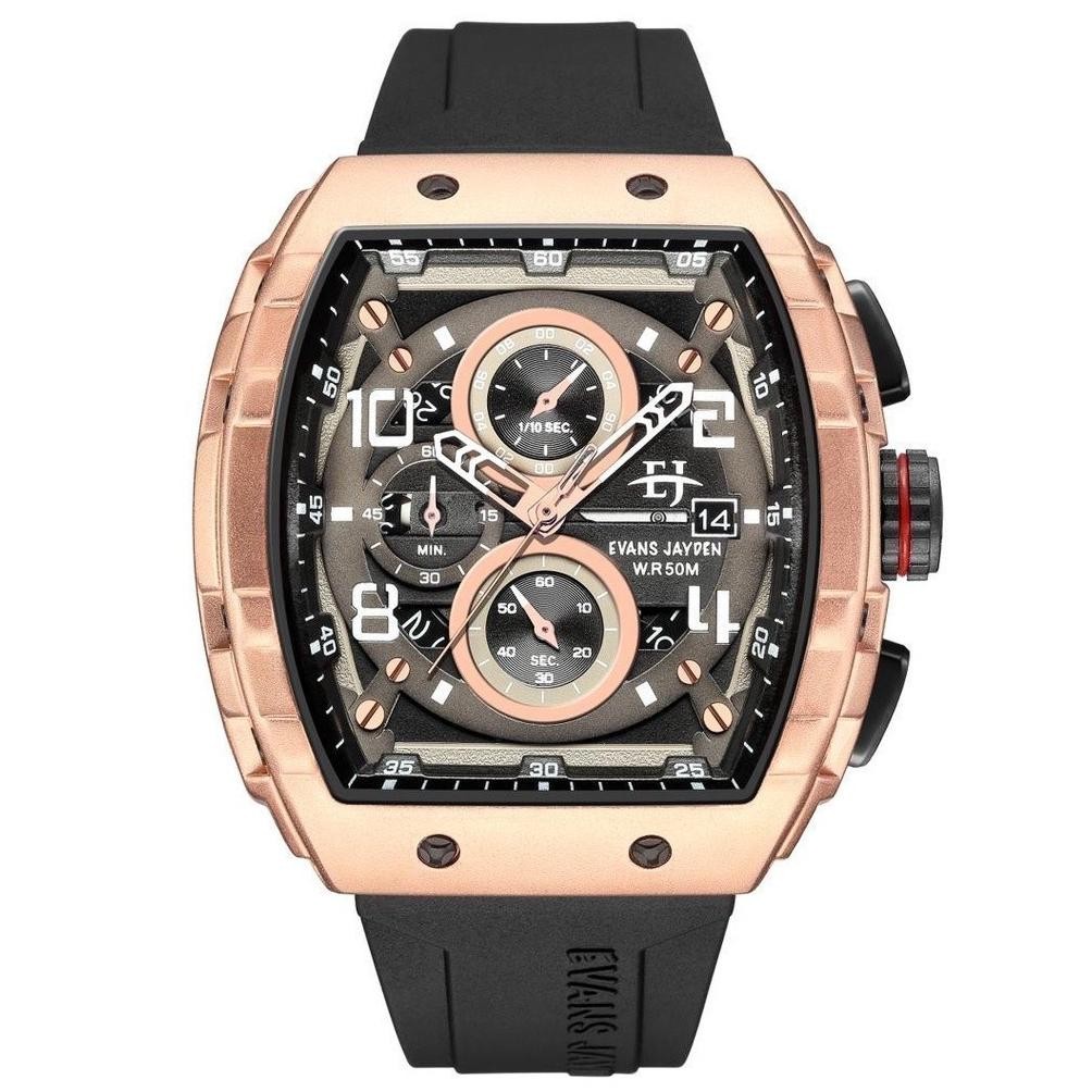 Da024 [ Diskon ] Evans Jayden Jam Tangan Pria 9554-2 Rubber Stainless Kaca Sapphire Water Resistant