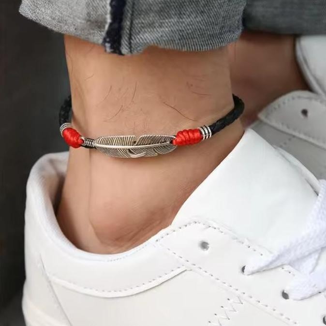 Handmade Lucky Turkish Blue Evil Eye Foot Jewelry Leather Anklet / Gelang Kaki hc